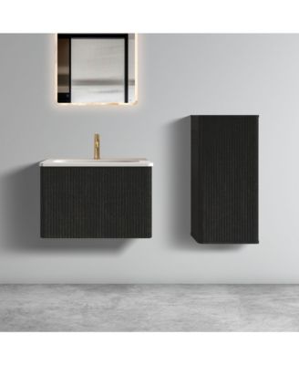 Etna 24" Wall-Mounted Vanity With Ceramic Sink and Striped Wood Grain