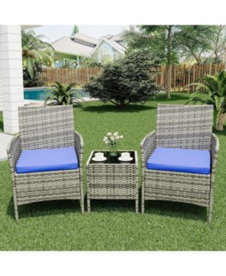 3 Piece Grey PE Rattan Patio Conversation Set with 2 Chairs & Coffee Table, Outdoor Furniture for Patio, Porch, Balcony