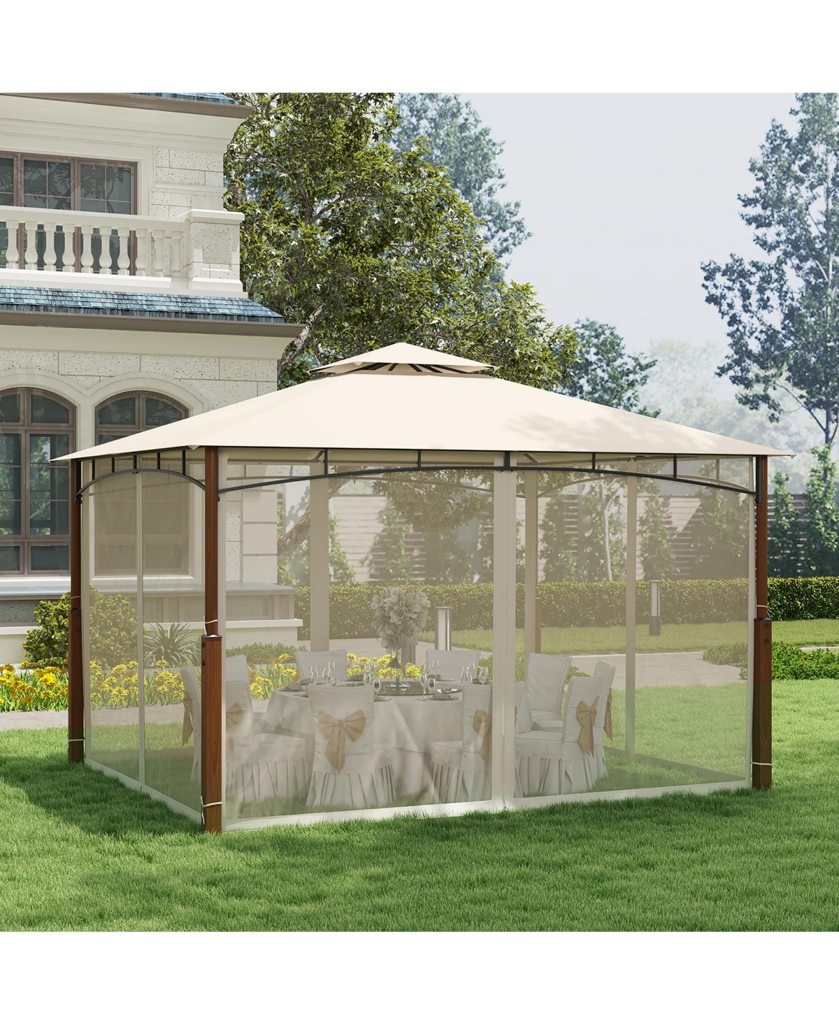 Gymax 12' x 10' Outdoor Patio Gazebo w/ Netting 2-Tier Canopy Roof Metal Frame