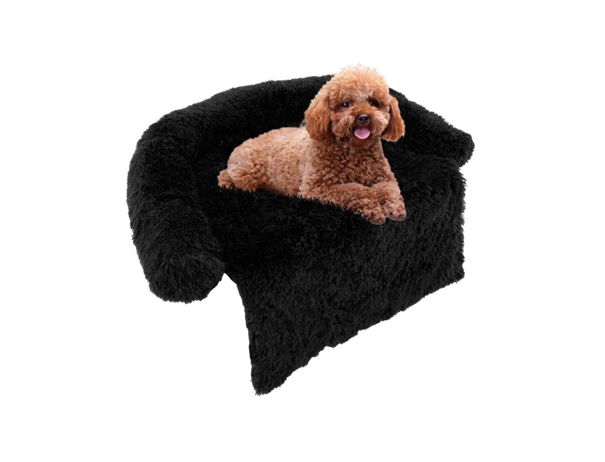 Plush Calming Dog Couch Bed with Anti-Slip Bottom - Black
