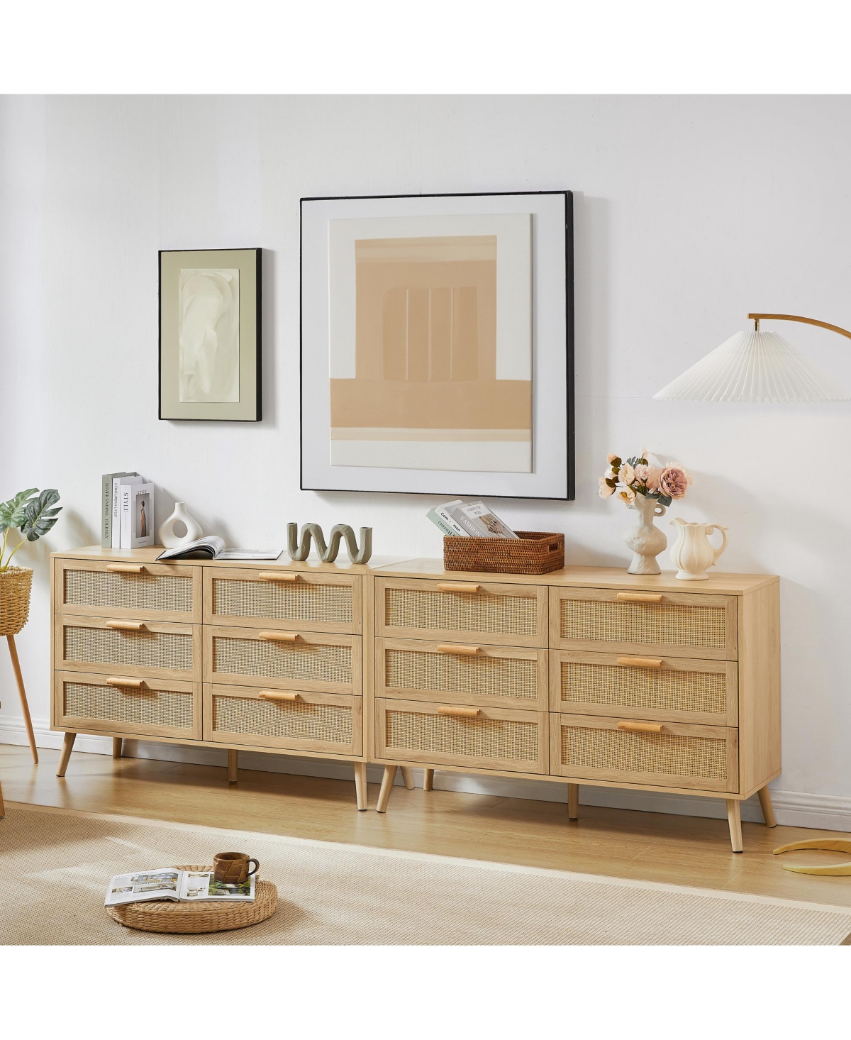 Casainc Wooden Storage Cabinet Double Dresser with rattan drawers