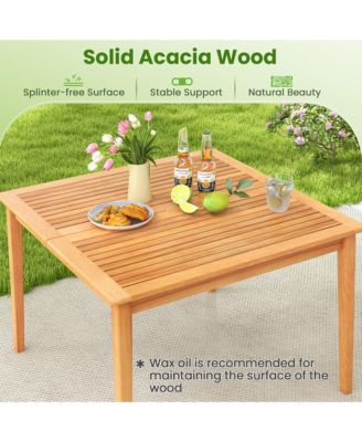 40'' 4-Person Outdoor Acacia Wood Dining Table w/ 1.96'' Umbrella Hole for Porch