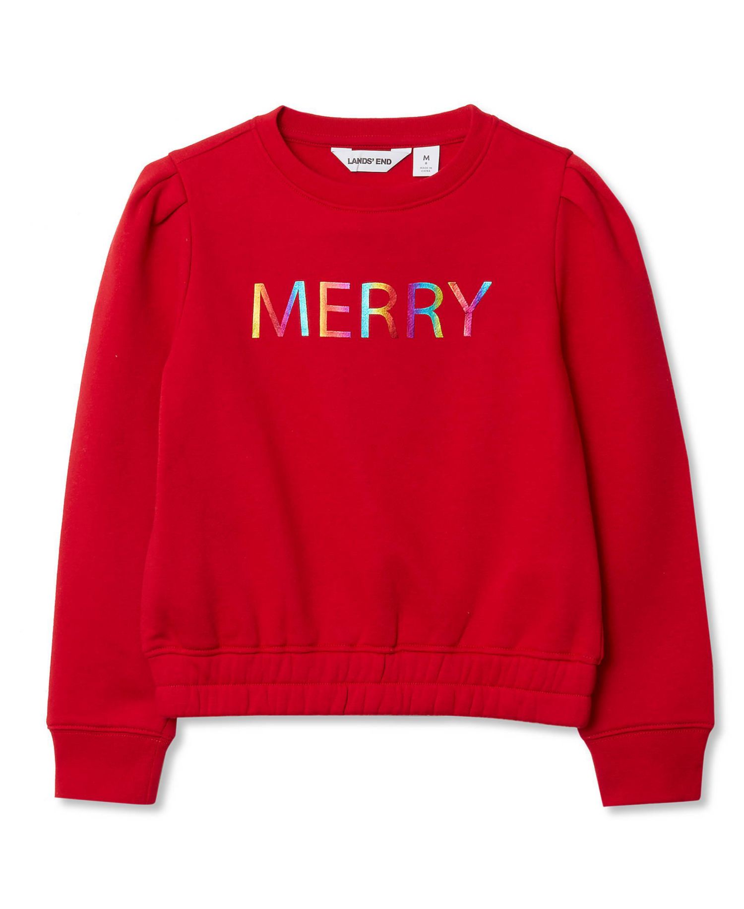 Girls Puff Shoulder Crew Neck Sweatshirt