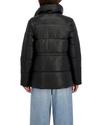 Women's Faux Leather Puffer Jacket