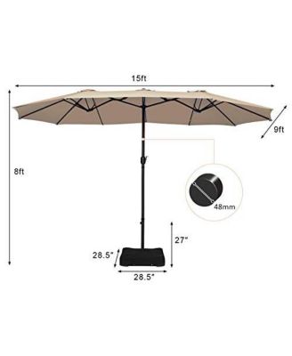 15 Feet Double-Sided Twin Patio Umbrella with Crank and Base