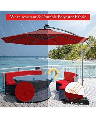 10 Feet Offset Hanging Umbrella with Base and Infinite Tilt