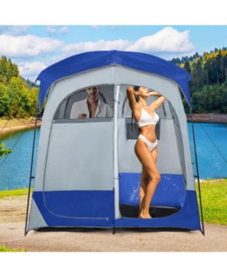 2-Room Oversize Privacy Shower Tent with Removable Rain Fly and Inside Pocket - Blue