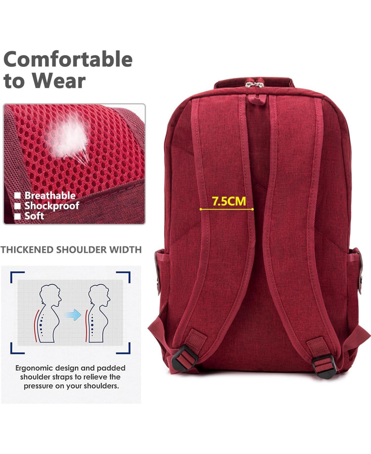 15.6 inch Laptop Backpack for Women, Stylish Buttons Decor Daypack Fit 15.6 inch Notebook, Water Resistant Computer Notebook Bag with Usb Charging Por