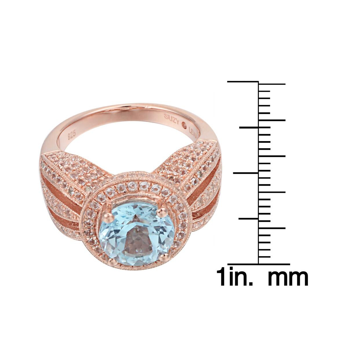 Suzy Levian New York Sterling Silver Round Cut Center Topaz Cocktail Ring
