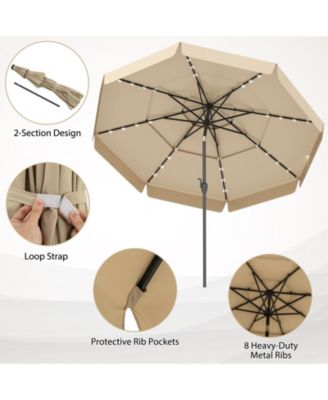 10 Feet Solar Patio Umbrella with 3-Tier Vented Top-Gray