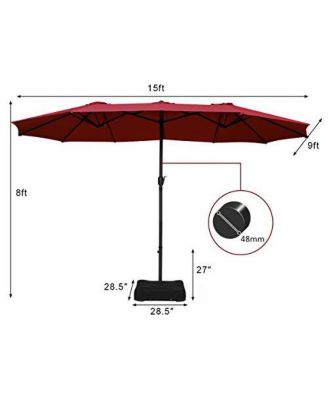 15 Feet Double-Sided Twin Patio Umbrella with Crank and Base