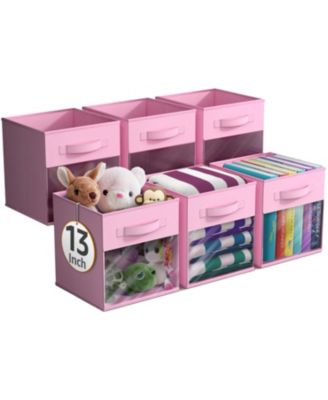 13 Inch 6 Pack Collapsible Fabric Storage Bins with Clear Window - for Organizing Clothes, Toys, Books, Shelves, Closets & more