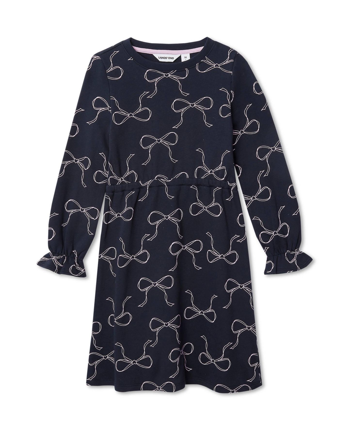 Платье Lands' End Long Sleeve French Terry Knit Dress для девочек, цвет: Тёмно-синий — фото 1