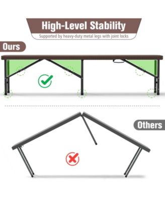 Set Of 2 6FT Plastic Folding Bench w/ 1320 LBS Capacity Handle & Lock For Outdoor