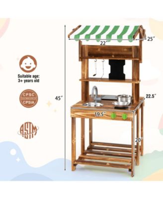 Double-Sided Mud Kitchen with Canopy and Chalkboard for 3+ Years Old