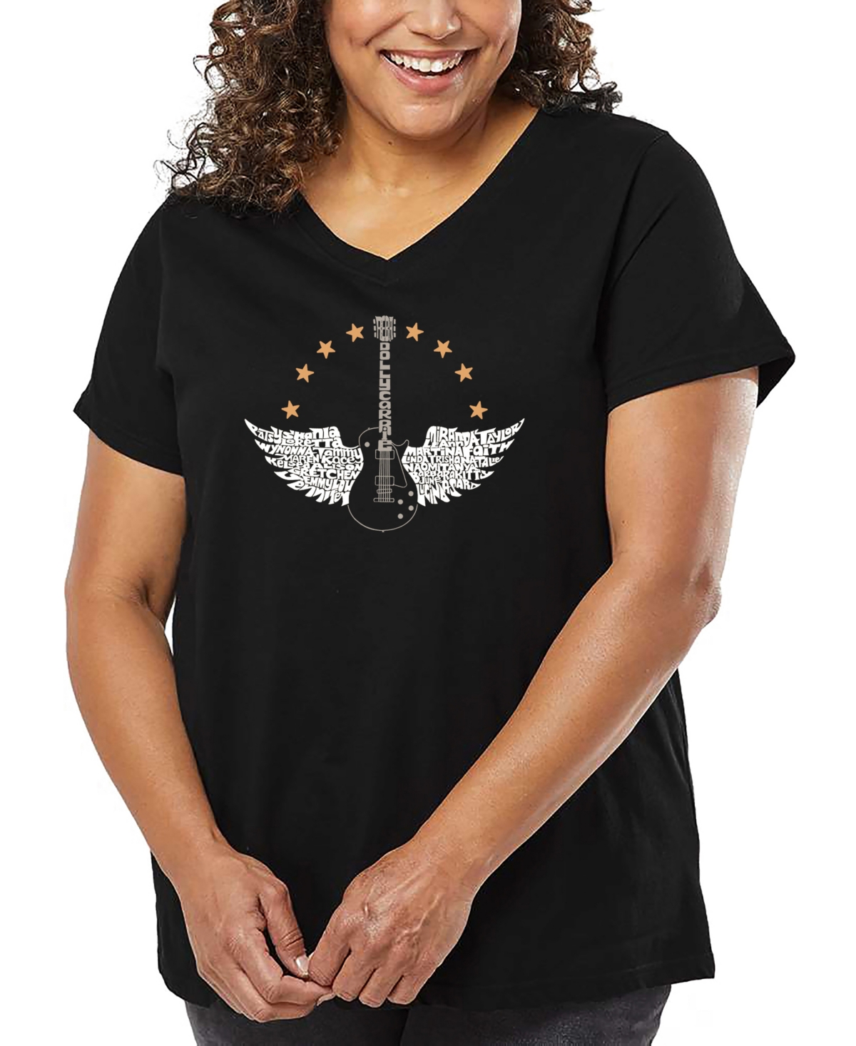 La Pop Art Plus Size Have Yourself A Merry Little Christmas Word Art V-neck T-shirt In Black