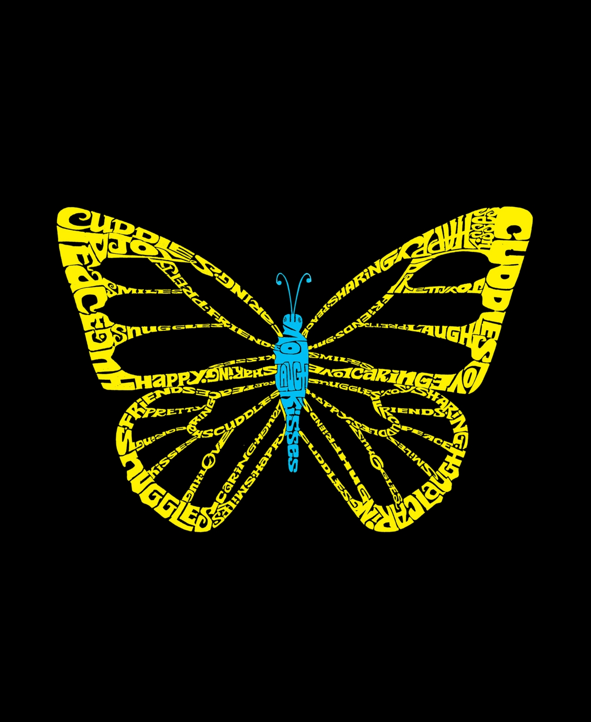 La Pop Art Plus Size Butterfly Word Art V-neck T-shirt In Black