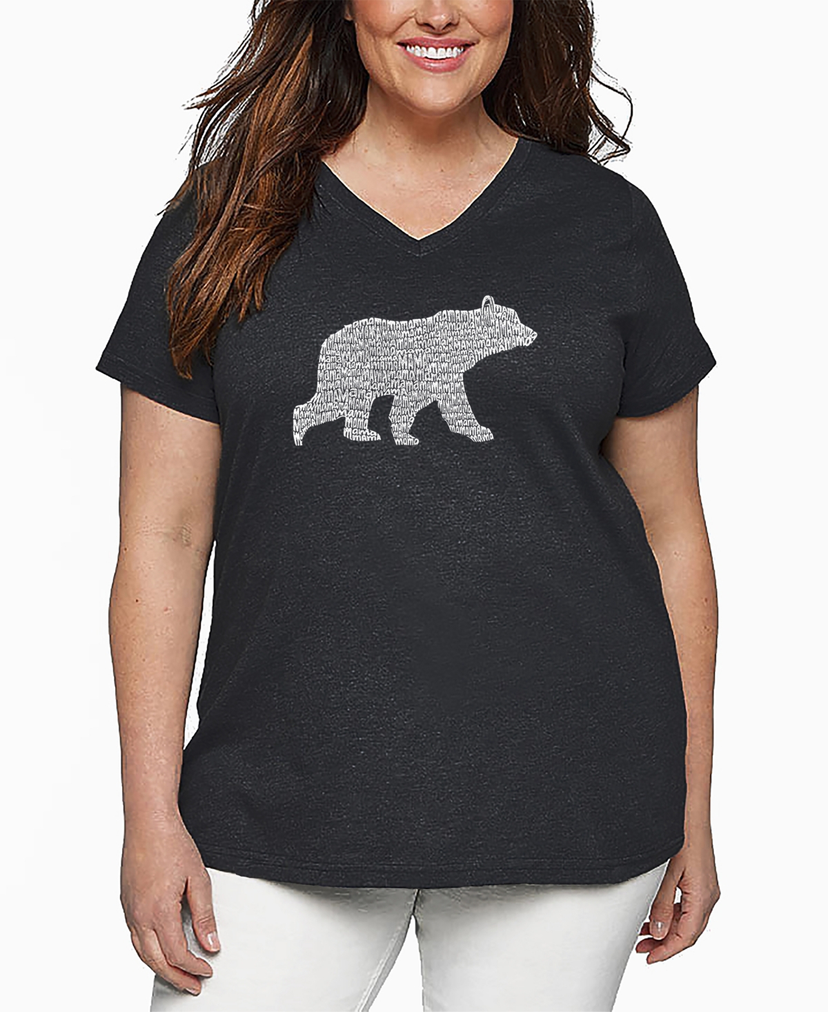 La Pop Art Plus Size Mama Bear Word Art V-neck T-shirt In Gray
