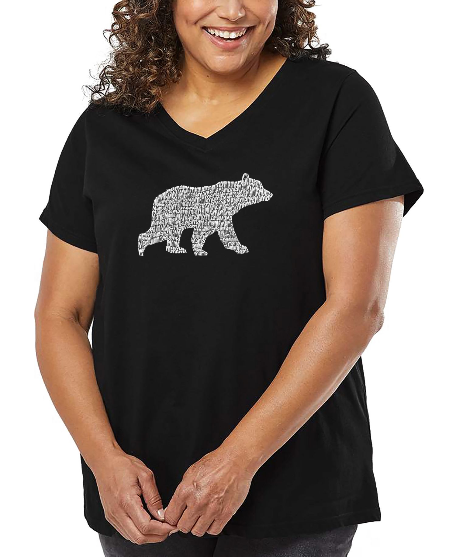 Plus Size Mama Bear Word Art V-Neck T-Shirt