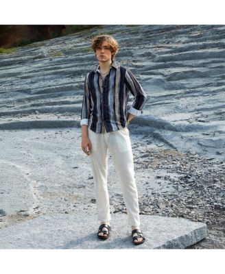 Men's Prussian Blue & Ash Brown Brushed-Stripe Shirt