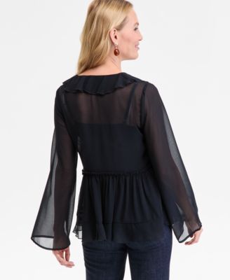 Women's Printed Ruffle-Collar Top, Macy's Exclusive