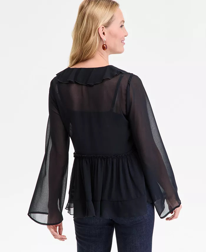 Women's Printed Ruffle-Collar Top - thumbnail 2