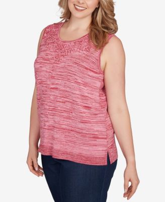 Plus Size Marled Knit Embroidered Tank Sweater 