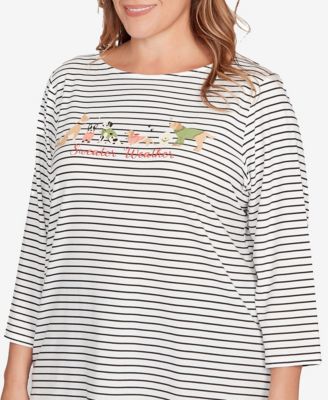 Plus Size Holiday Dogs Striped Knit Top