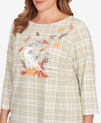 Plus Size Autumn Cat Houndstooth Top