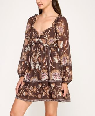 Juniors' Long Sleeve Floral Dress