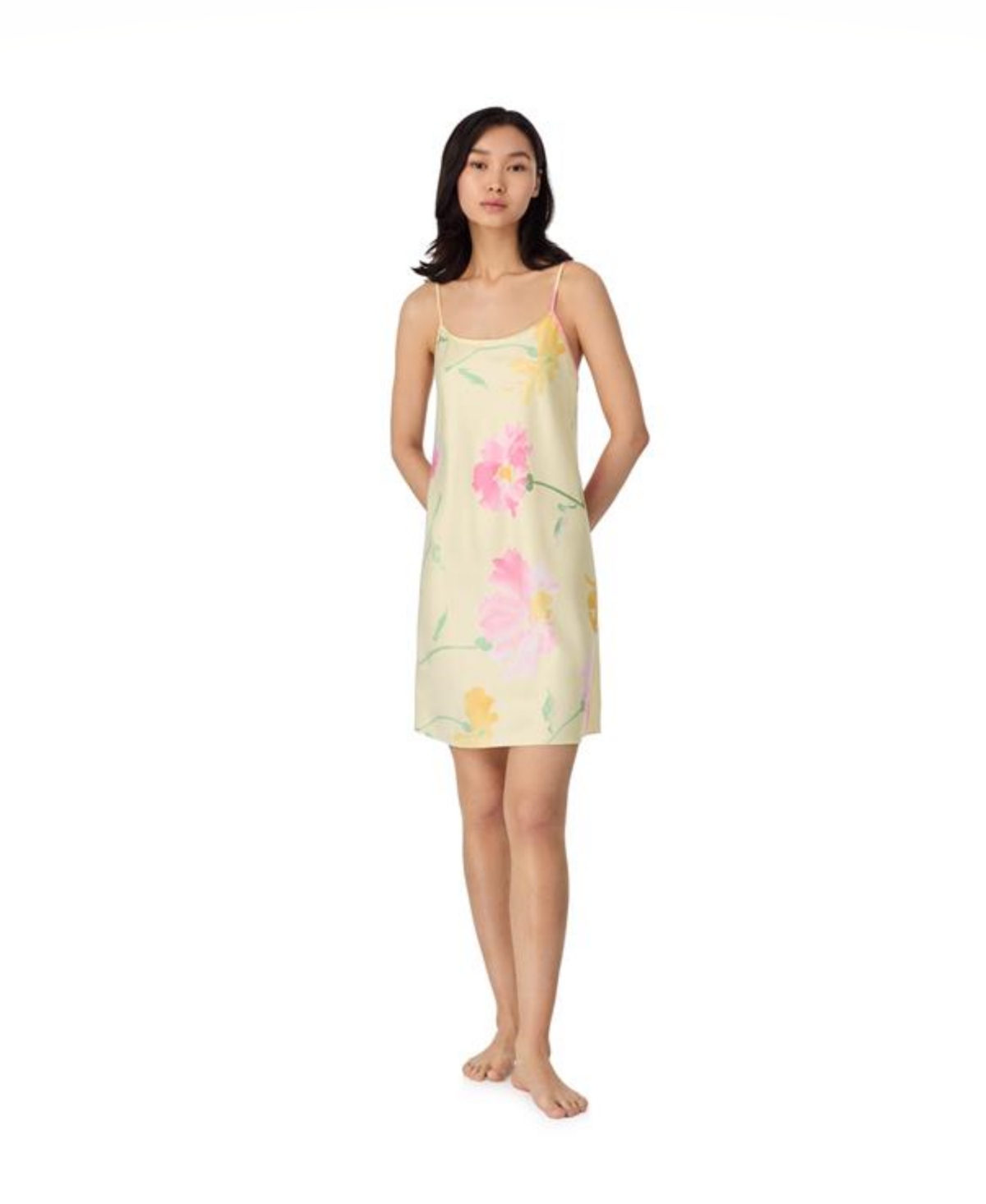 Ralph Lauren Lauren  Floral Satin Chemise In Yellow