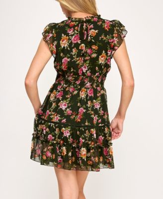 Juniors' Ruffle Tiered Fit and Flare Dress