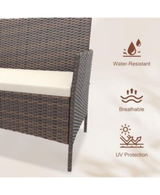 4 Piece Wicker Rattan Patio Conversation Set with 2 Chairs, Loveseat & Coffee Table for Front Porch, Balcony, Bistro Use