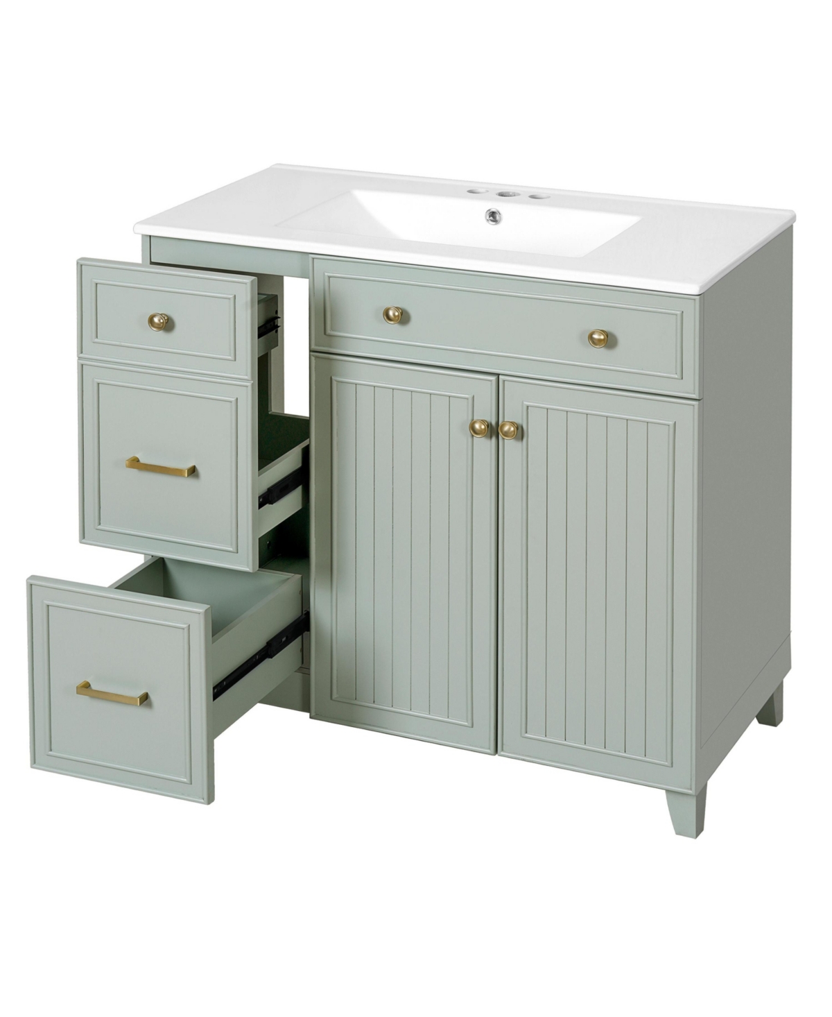 Casainc 36" Bathroom Vanity with Ceramic Sink, Double-Layer Drawers, Soft-Close Doors and Adjustable Shelves