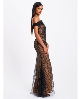 Women's Qeturah Embroidered Sequin Off Shoulder Mesh Gown
