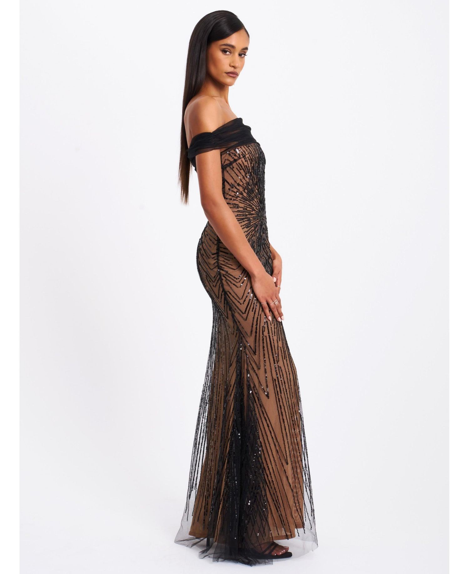 Women's Qeturah Embroidered Sequin Off Shoulder Mesh Gown