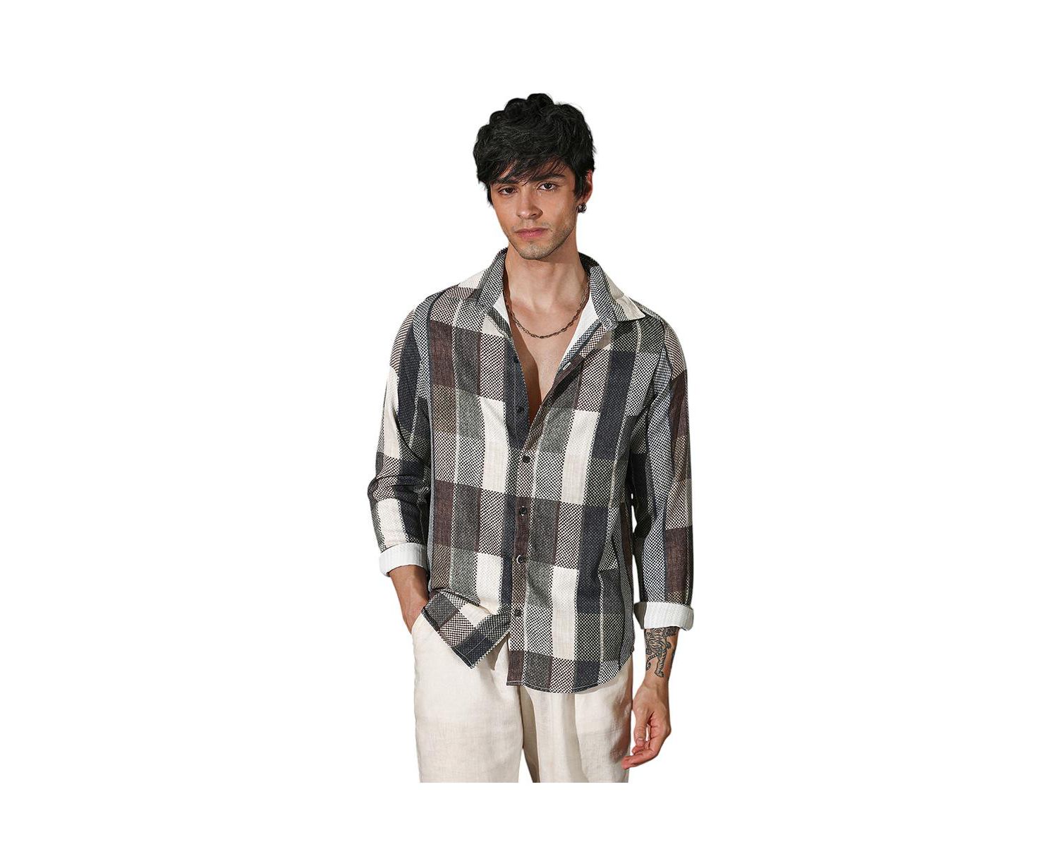 Men's Multicolour Woven-Block Oversized Shirt