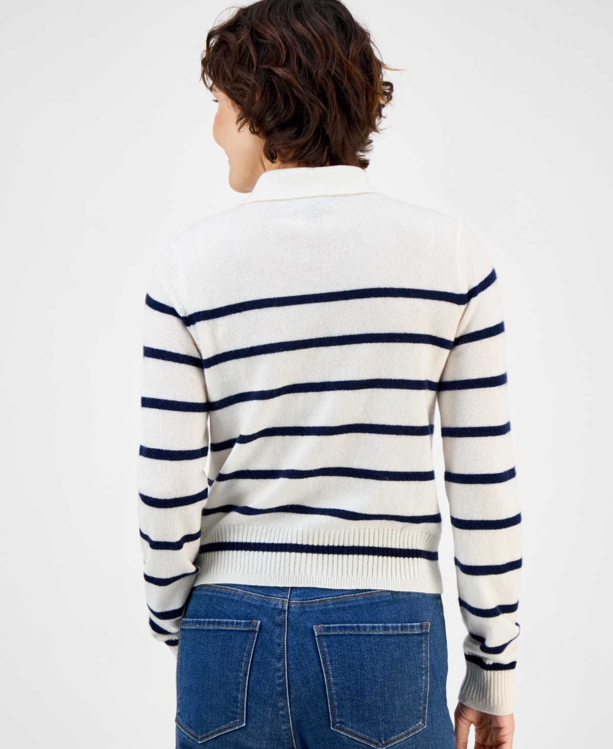 Charter Club Women's Cashmere Stripe Button-front Cardigan, Macy's Exclusive In White