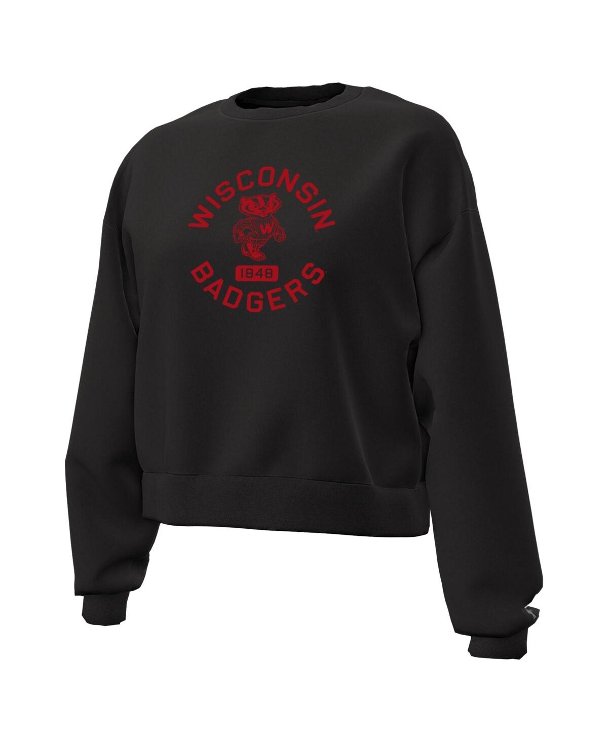 Under Armour Black Wisconsin Badgers Essentials Icon Fleece Crewneck Sweatshirt In Multi