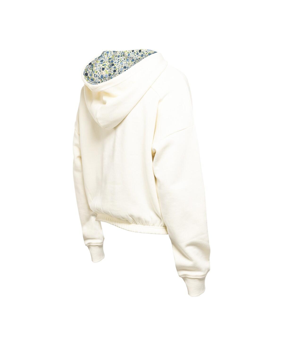 New Era Women's Cream Carolina Hurricanes Glam Game Quarter-zip Cropped Floral Hoodie Pullover Sweatshirt In Neutral