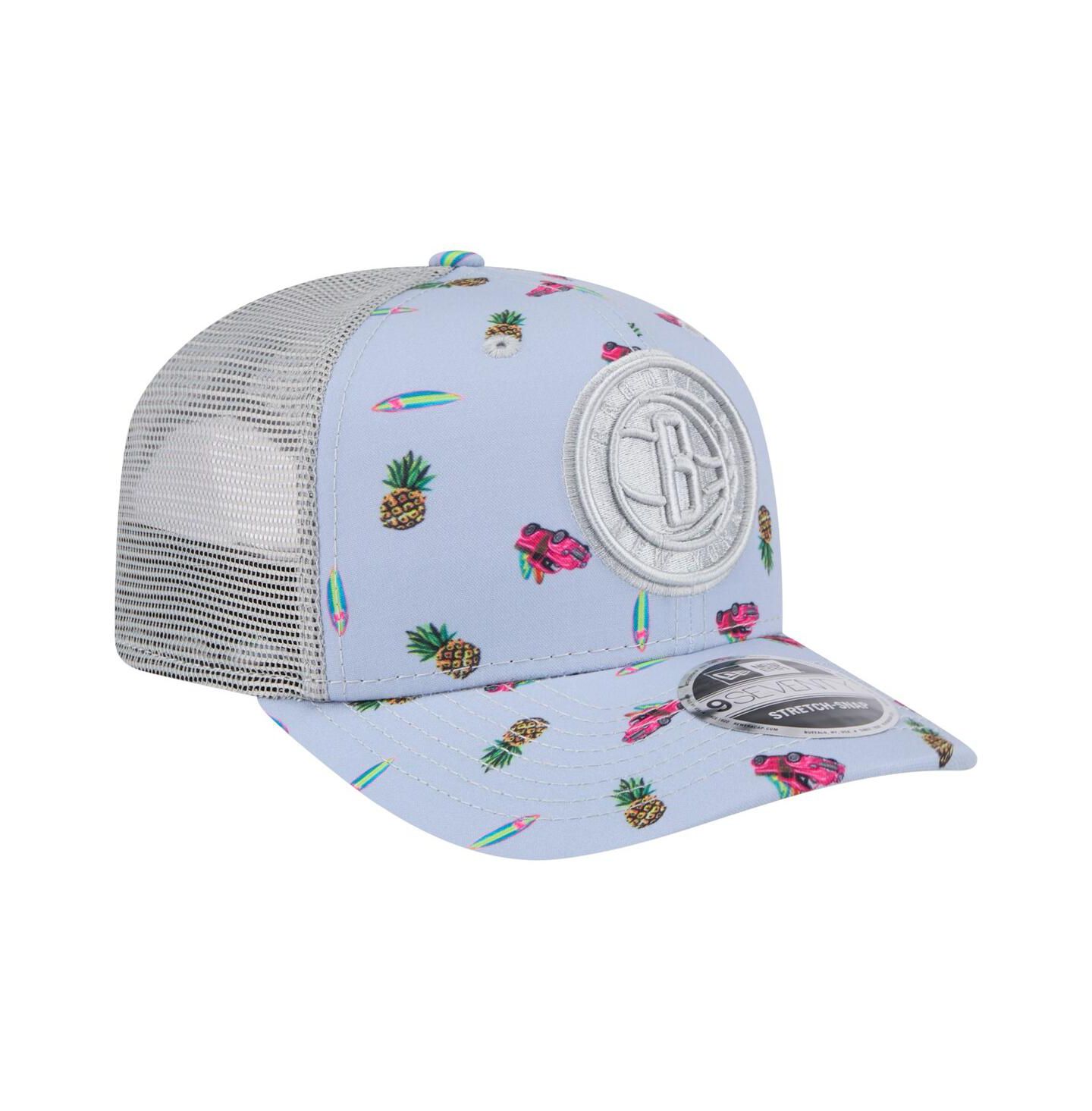 Мужской головной убор New Era Light Blue/Gray Brooklyn Nets Adventure Aloha Pattern 9SEVENTY Stretch-Snap Hat — фото 3