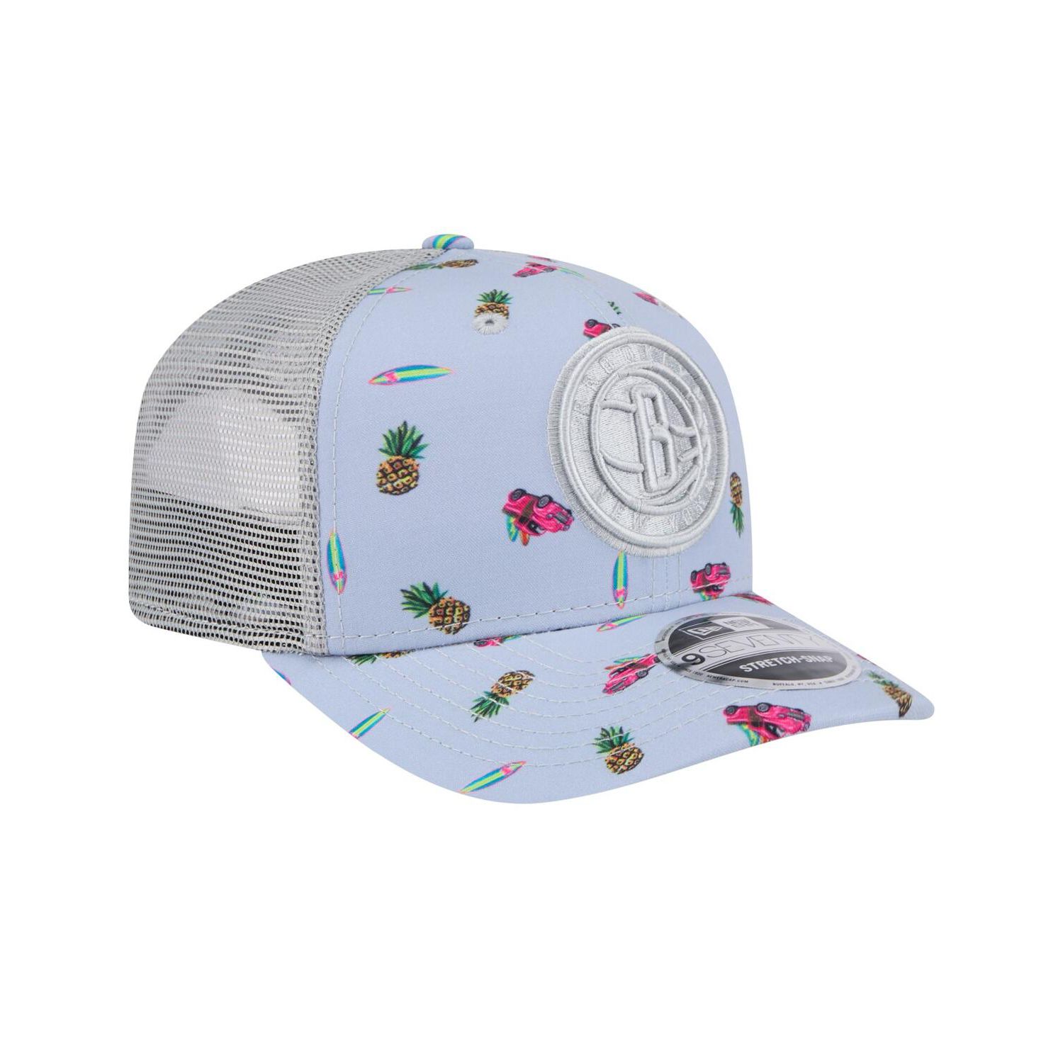 Men's Light Blue/Gray Brooklyn Nets Adventure Aloha Pattern 9SEVENTY Stretch-Snap Hat