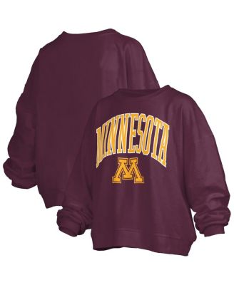 Pressbox - Women's Maroon Minnesota Golden Gophers Janise Arch Over Logo Waist Length Oversized Pullover Sweatshirt