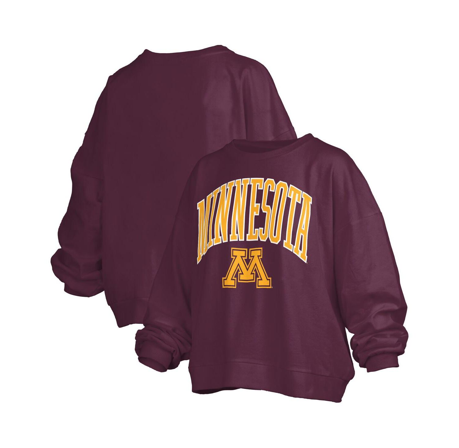 Women's Maroon Minnesota Golden Gophers Janise Arch Over Logo Waist Length Oversized Pullover Sweatshirt