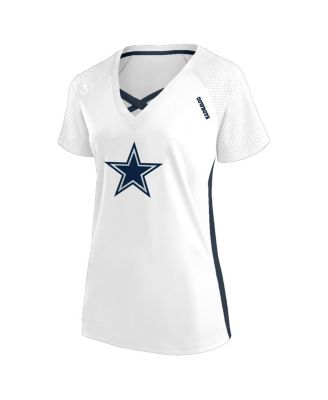 Women's White Dallas Cowboys Plus Size Glitter Lace-Up V- Neck T-Shirt