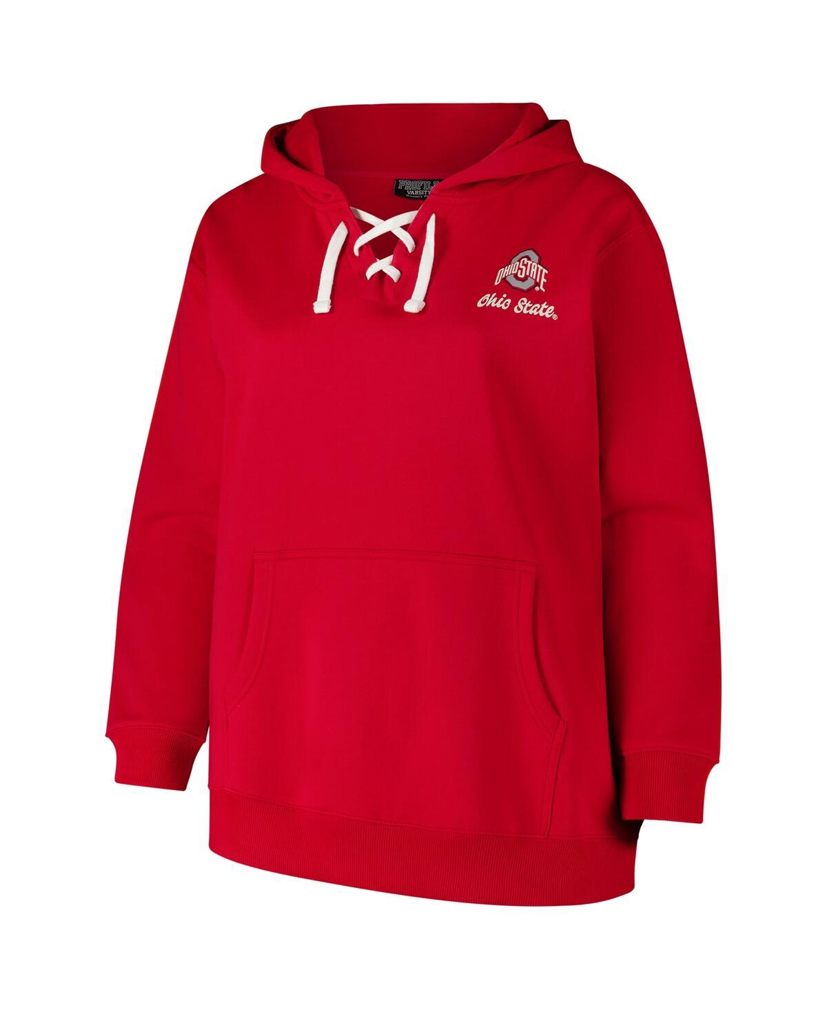 Fanatics Women's Red Wisconsin Badgers Plus Size Scripy Lace-up V-neck Hoodie In Red