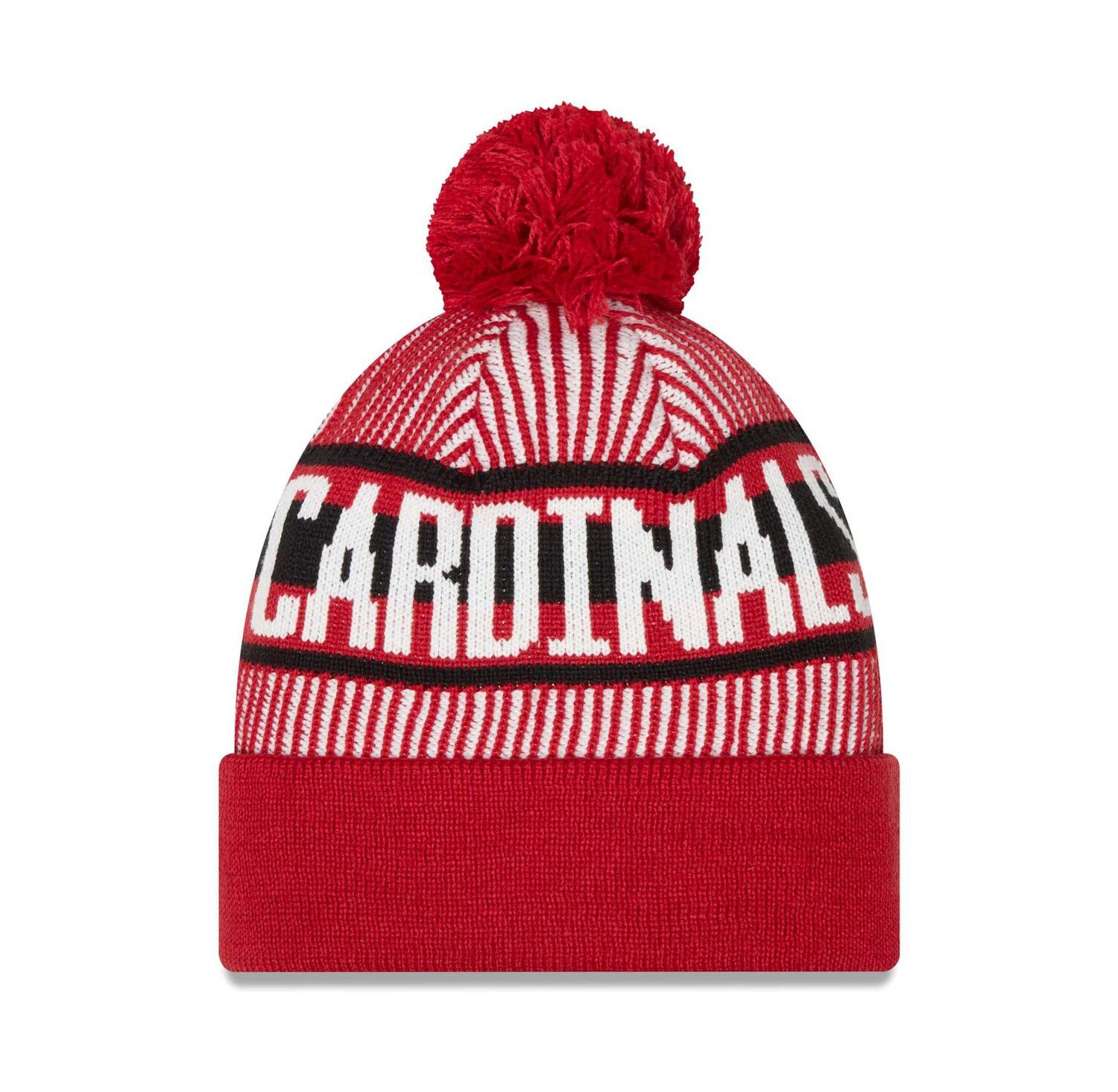 Men's Cardinal Arizona Cardinals Striped Cuffed with Pom Knit Hat