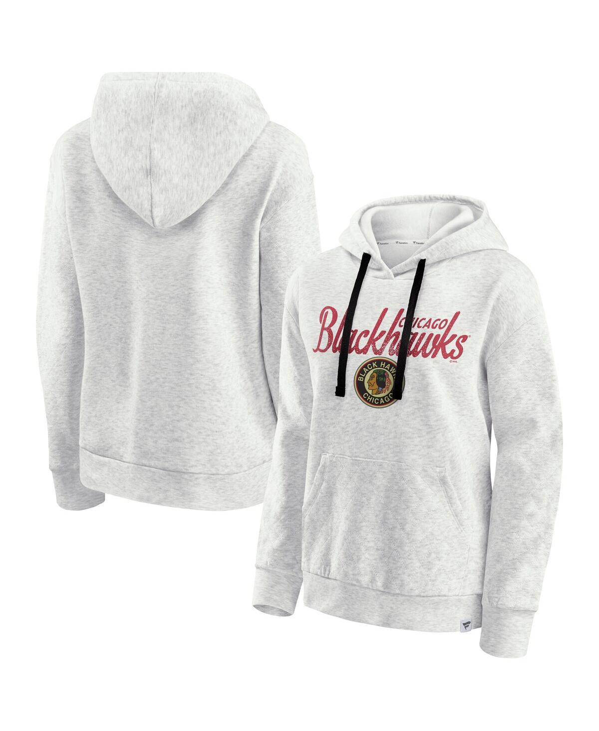 Fanatics Women's Oatmeal Chicago Blackhawks True Classics Quilted Pullover Hoodie In Gray