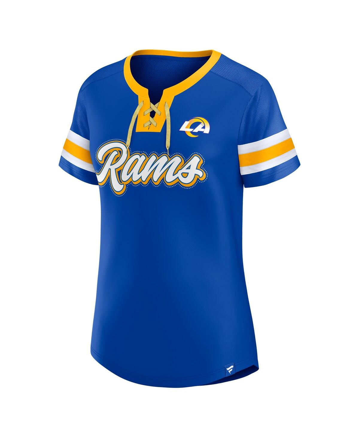 Fanatics Women's Royal Los Angeles Rams True Catch Iconic Rhinestone Bling Athena Lace-up T-shirt In Blue