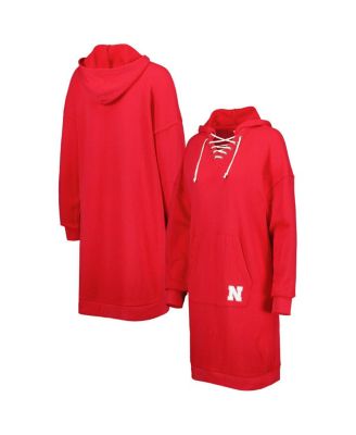 Touch - Women's Scarlet Nebraska Huskers Quick Pass Lace-Up V-Neck Hoodie Dress